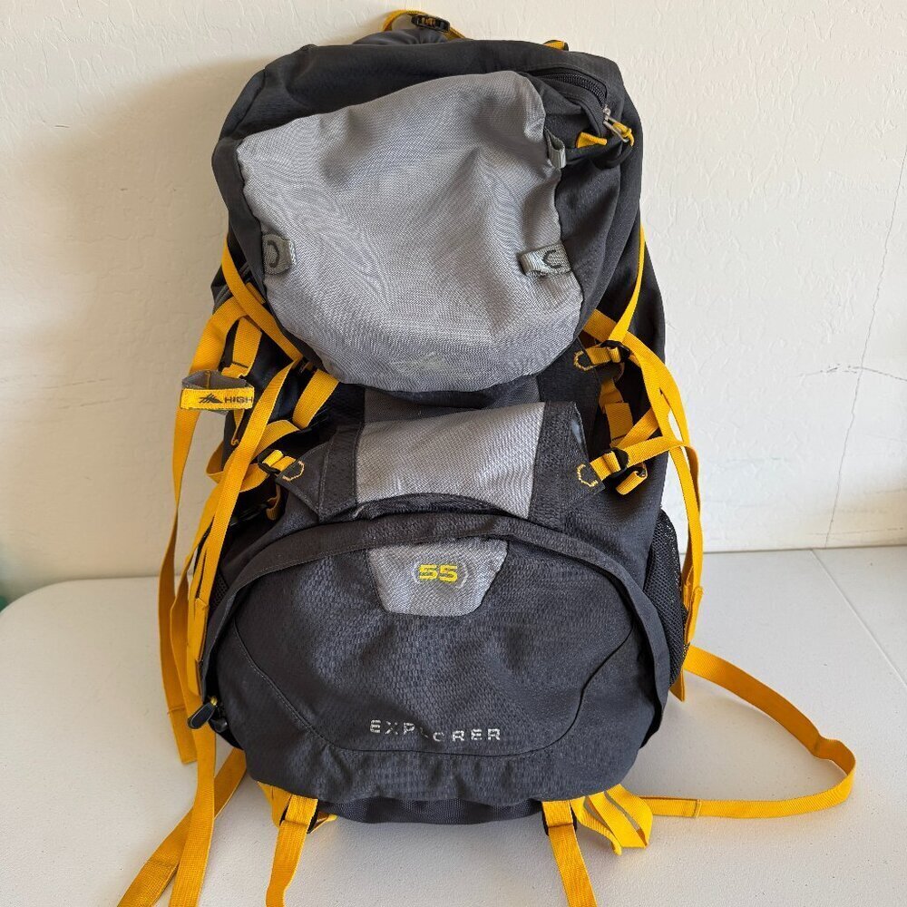 High Sierra Explorer 55 Backpack | Gray/Yellow | 55L Capacity - Like New!